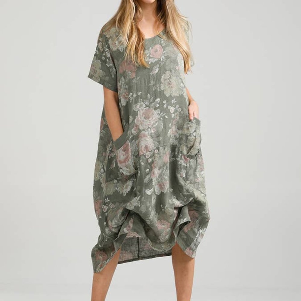 Italian Pure Linen Floral Dress. - Picture 2 of 5